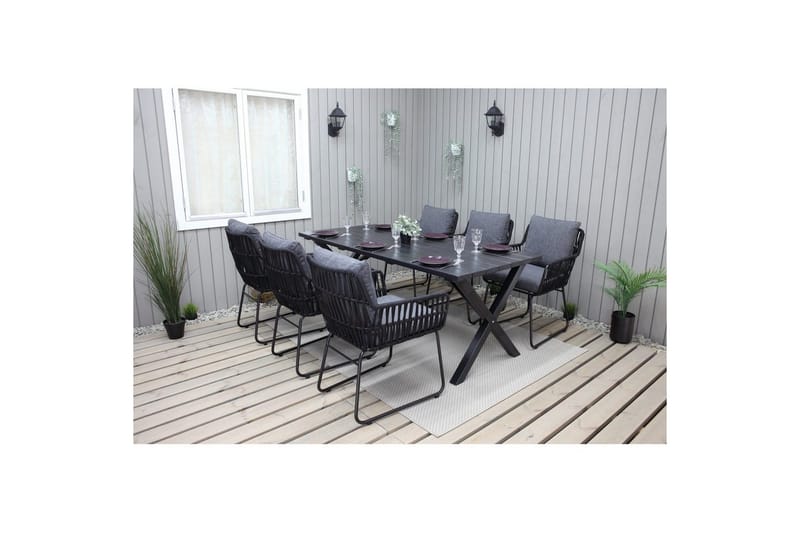 Utomhusmöbelgrupp 190 cm Bord & 6 Levanto grå stolar Svart - Svart - Utemöbler - Utegrupp - Matgrupp utomhus