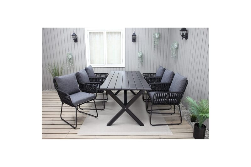 Utomhusmöbelgrupp 190 cm Bord & 6 Levanto grå stolar Svart - Svart - Utemöbler - Utegrupp - Matgrupp utomhus