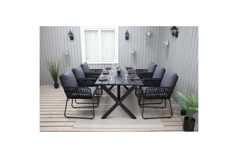 Utomhusmöbelgrupp 190 cm Bord & 6 Levanto grå stolar Svart - Svart - Utemöbler - Utegrupp - Matgrupp utomhus