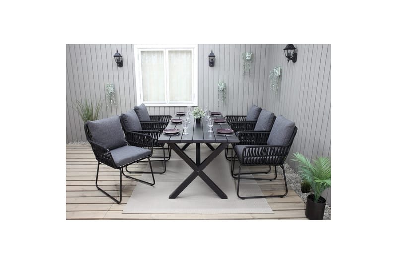 Utomhusmöbelgrupp 190 cm Bord & 6 Levanto grå stolar Svart - Svart - Utemöbler - Utegrupp - Matgrupp utomhus