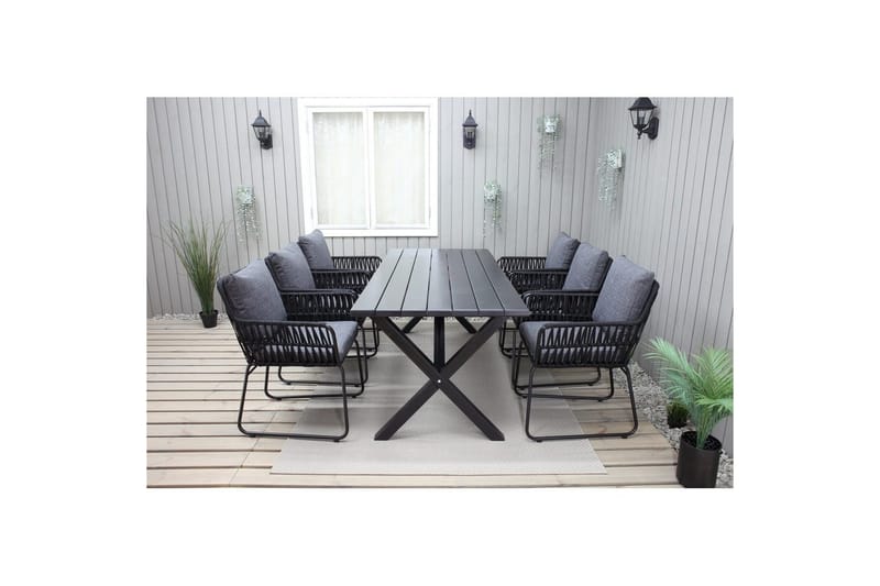 Utomhusmöbelgrupp 190 cm Bord & 6 Levanto grå stolar Svart - Svart - Utemöbler - Utegrupp - Matgrupp utomhus