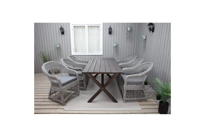 Utomhusmöbelgrupp 190 cm Bord & 6 Merida grå stolar Brun - Brun - Utemöbler - Utegrupp - Matgrupp utomhus