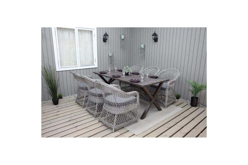 Utomhusmöbelgrupp 190 cm Bord & 6 Merida grå stolar Brun - Brun - Utemöbler - Utegrupp - Matgrupp utomhus