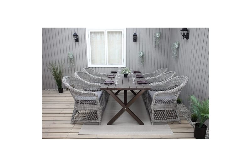 Utomhusmöbelgrupp 190 cm Bord & 6 Merida grå stolar Brun - Brun - Utemöbler - Utegrupp - Matgrupp utomhus
