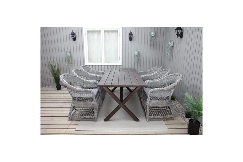 Utomhusmöbelgrupp 190 cm Bord & 6 Merida grå stolar Brun - Brun - Utemöbler - Utegrupp - Matgrupp utomhus