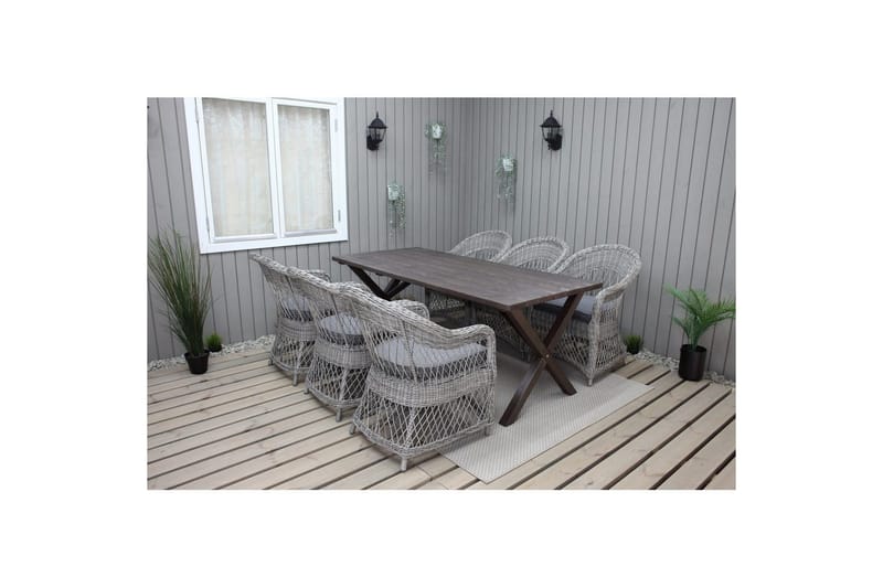 Utomhusmöbelgrupp 190 cm Bord & 6 Merida grå stolar Brun, Brun