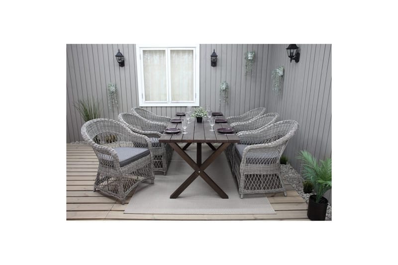 Utomhusmöbelgrupp 190 cm Bord & 6 Merida grå stolar Brun - Brun - Utemöbler - Utegrupp - Matgrupp utomhus