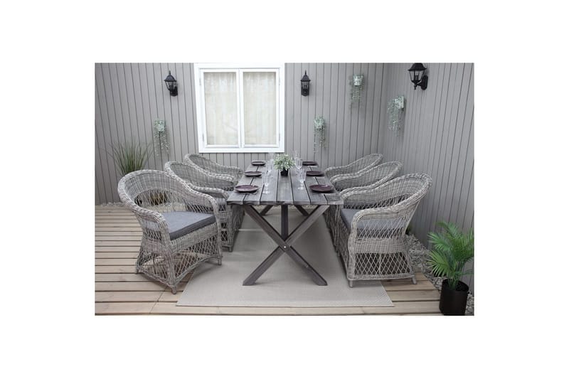 Utomhusmöbelgrupp 190 cm Bord & 6 Merida grå stolar Grå - Grå - Utemöbler - Utegrupp - Matgrupp utomhus
