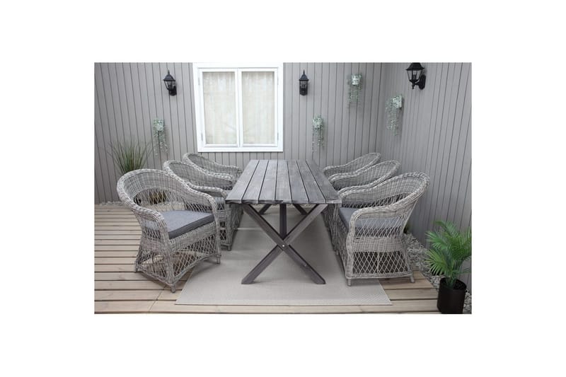 Utomhusmöbelgrupp 190 cm Bord & 6 Merida grå stolar Grå - Grå - Utemöbler - Utegrupp - Matgrupp utomhus
