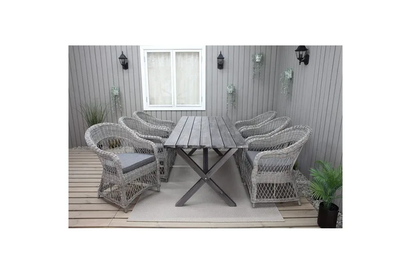 Utomhusmöbelgrupp 190 cm Bord & 6 Merida grå stolar Grå - Grå - Utemöbler - Utegrupp - Matgrupp utomhus