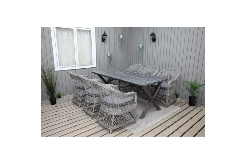 Utomhusmöbelgrupp 190 cm Bord & 6 Merida grå stolar Grå - Grå - Utemöbler - Utegrupp - Matgrupp utomhus