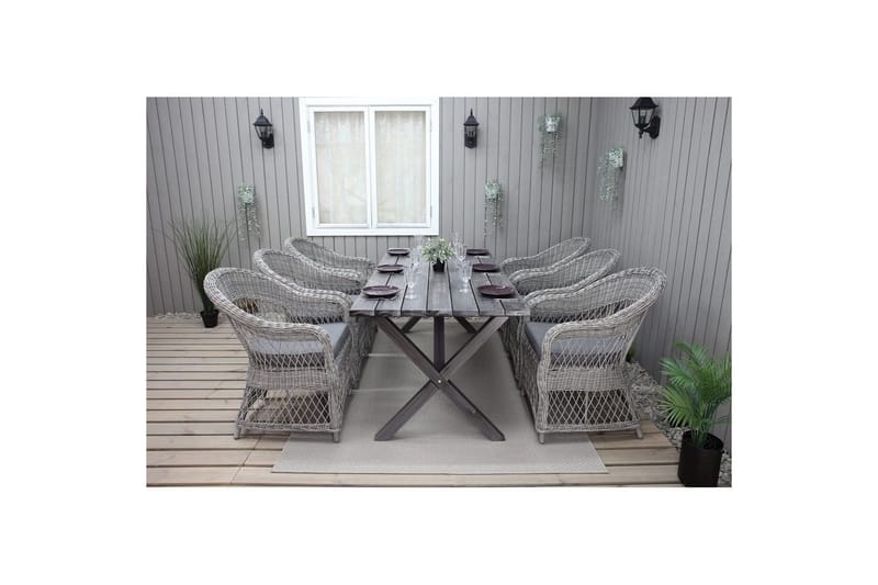 Utomhusmöbelgrupp 190 cm Bord & 6 Merida grå stolar Grå - Grå - Utemöbler - Utegrupp - Matgrupp utomhus