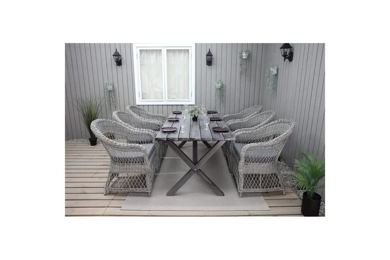 Utomhusmöbelgrupp 190 cm Bord & 6 Merida grå stolar Grå - Grå - Utemöbler - Utegrupp - Matgrupp utomhus