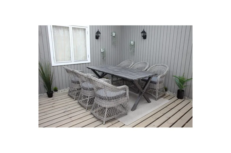 Utomhusmöbelgrupp 190 cm Bord & 6 Merida grå stolar Grå, Grå