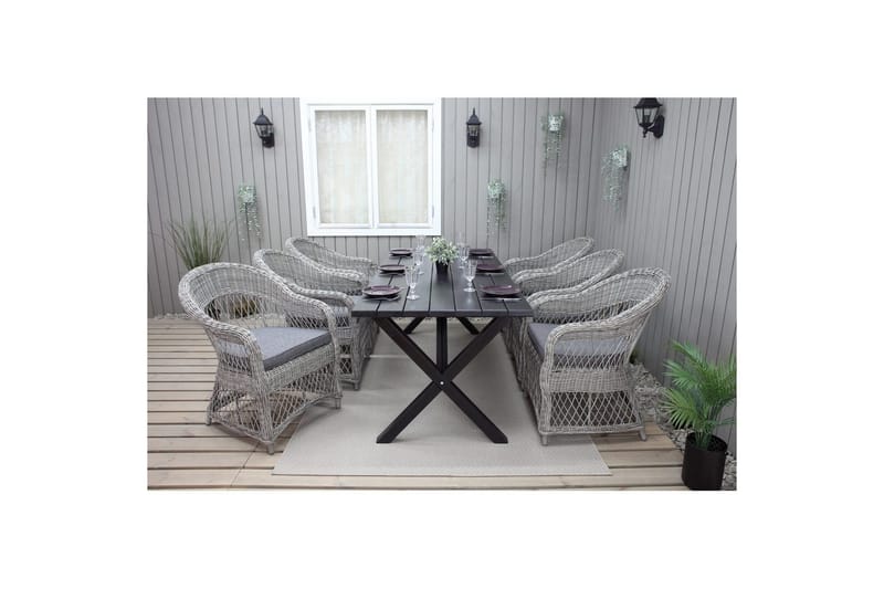Utomhusmöbelgrupp 190 cm Bord & 6 Merida grå stolar Svart - Svart - Utemöbler - Utegrupp - Matgrupp utomhus