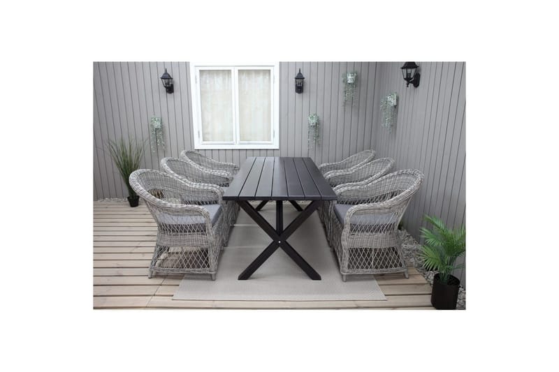 Utomhusmöbelgrupp 190 cm Bord & 6 Merida grå stolar Svart - Svart - Utemöbler - Utegrupp - Matgrupp utomhus
