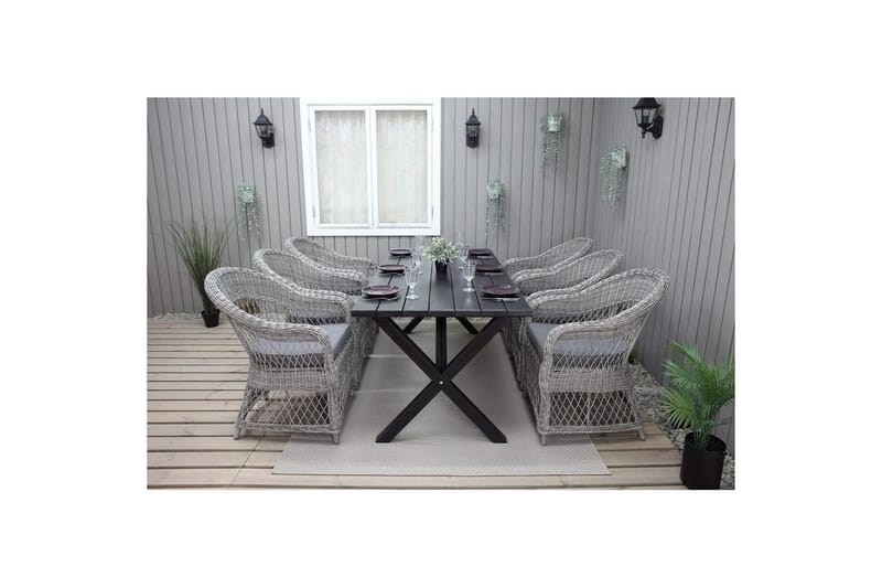 Utomhusmöbelgrupp 190 cm Bord & 6 Merida grå stolar Svart - Svart - Utemöbler - Utegrupp - Matgrupp utomhus
