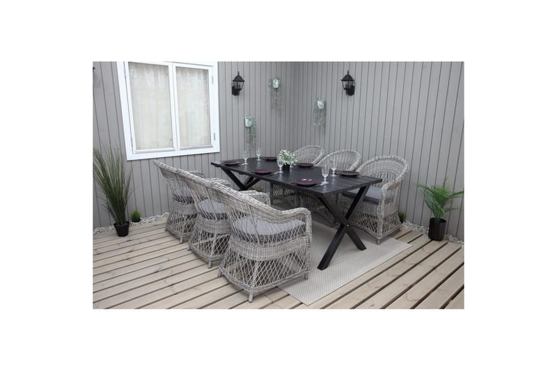 Utomhusmöbelgrupp 190 cm Bord & 6 Merida grå stolar Svart - Svart - Utemöbler - Utegrupp - Matgrupp utomhus