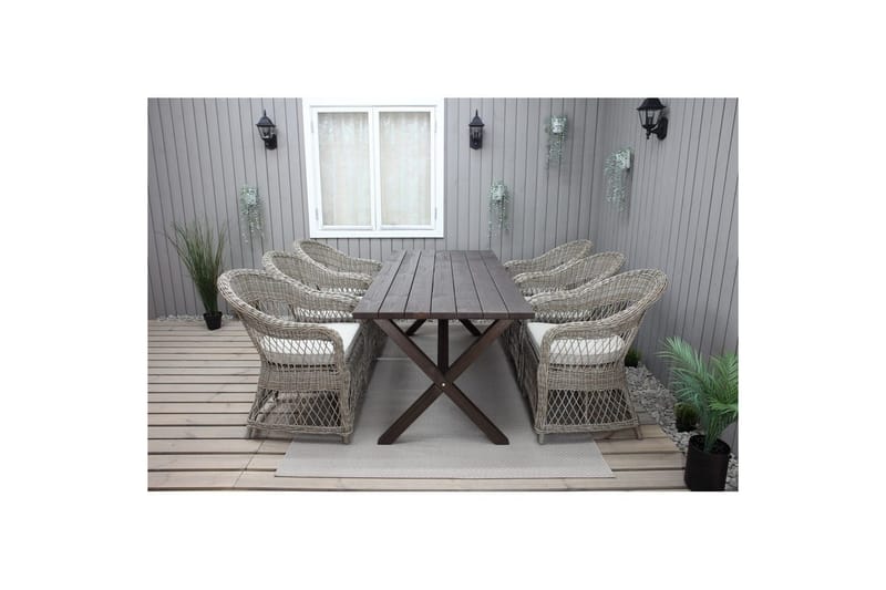 Utomhusmöbelgrupp 190 cm Bord & 6 Merida naturell stolar Brun - Brun - Utemöbler - Utegrupp - Matgrupp utomhus