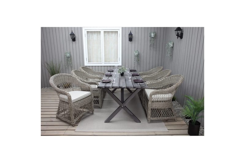 Utomhusmöbelgrupp 190 cm Bord & 6 Merida naturell stolar Grå - Grå - Utemöbler - Utegrupp - Matgrupp utomhus