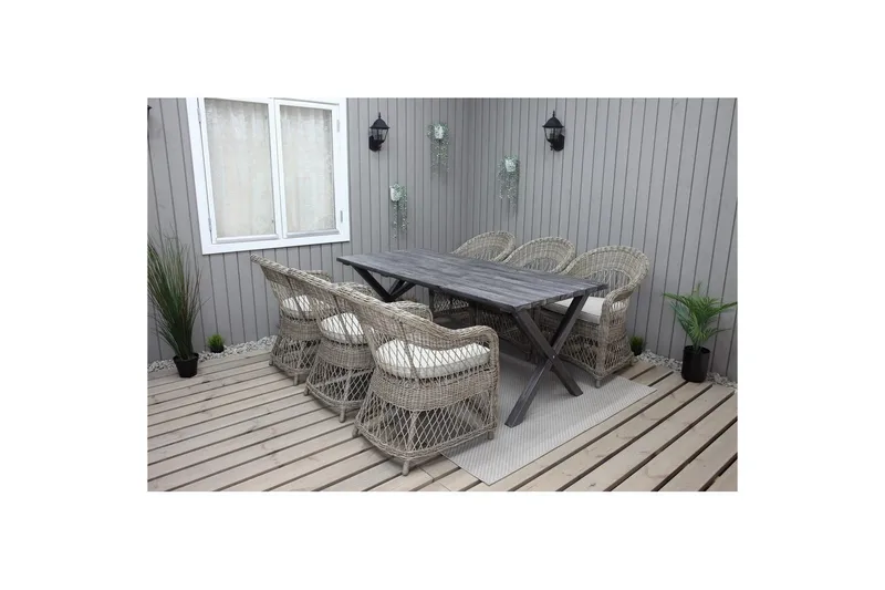 Utomhusmöbelgrupp 190 cm Bord & 6 Merida naturell stolar Grå, Grå