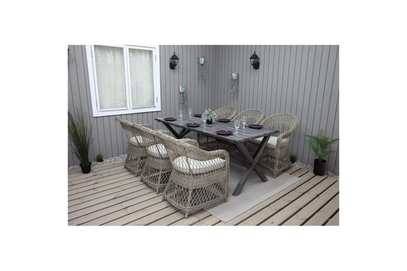 Utomhusmöbelgrupp 190 cm Bord & 6 Merida naturell stolar Grå - Grå - Utemöbler - Utegrupp - Matgrupp utomhus