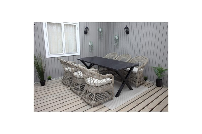 Utomhusmöbelgrupp 190 cm Bord & 6 Merida naturell stolar Svart - Svart - Utemöbler - Utegrupp - Matgrupp utomhus
