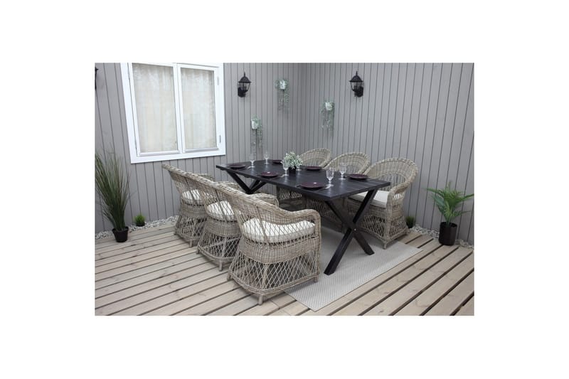 Utomhusmöbelgrupp 190 cm Bord & 6 Merida naturell stolar Svart - Svart - Utemöbler - Utegrupp - Matgrupp utomhus