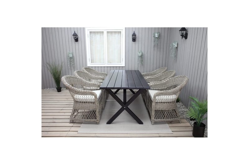 Utomhusmöbelgrupp 190 cm Bord & 6 Merida naturell stolar Svart - Svart - Utemöbler - Utegrupp - Matgrupp utomhus