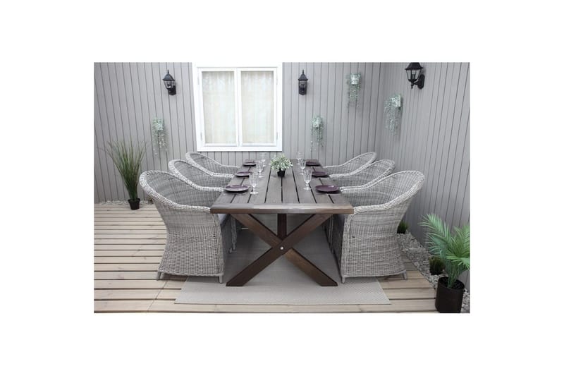 Utomhusmöbelgrupp 220 cm bord & 6 Belize grå stolar Brun - Brun - Utemöbler - Utegrupp - Matgrupp utomhus