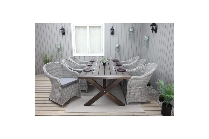 Utomhusmöbelgrupp 220 cm bord & 6 Belize grå stolar Brun - Brun - Utemöbler - Utegrupp - Matgrupp utomhus