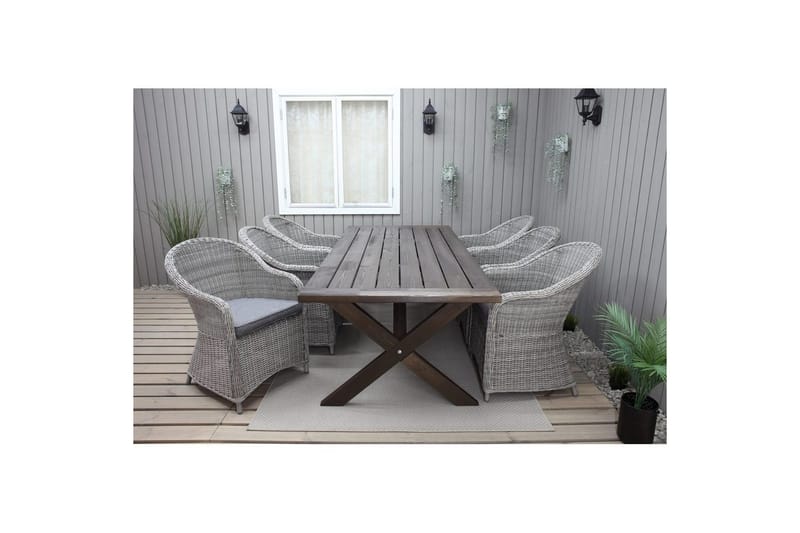 Utomhusmöbelgrupp 220 cm bord & 6 Belize grå stolar Brun - Brun - Utemöbler - Utegrupp - Matgrupp utomhus
