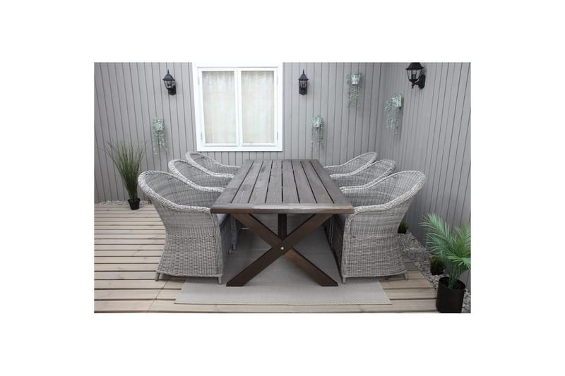 Utomhusmöbelgrupp 220 cm bord & 6 Belize grå stolar Brun - Brun - Utemöbler - Utegrupp - Matgrupp utomhus