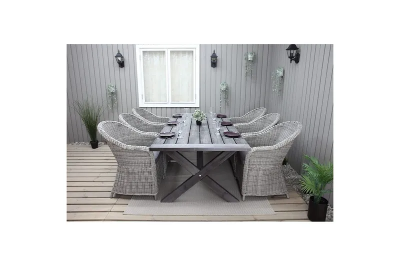Utomhusmöbelgrupp 220 cm bord & 6 Belize grå stolar Grå - Grå - Utemöbler - Utegrupp - Matgrupp utomhus