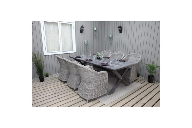 Utomhusmöbelgrupp 220 cm bord & 6 Belize grå stolar Grå - Grå - Utemöbler - Utegrupp - Matgrupp utomhus