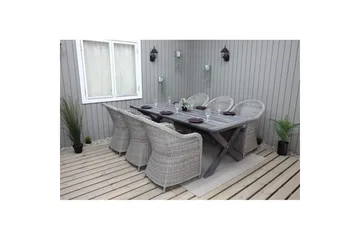 Utomhusmöbelgrupp 220 cm bord & 6 Belize grå stolar Grå - Grå - Utemöbler - Utegrupp - Matgrupp utomhus