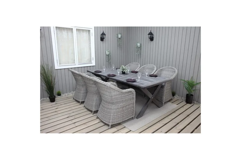 Utomhusmöbelgrupp 220 cm bord & 6 Belize grå stolar Grå - Grå - Utemöbler - Utegrupp - Matgrupp utomhus