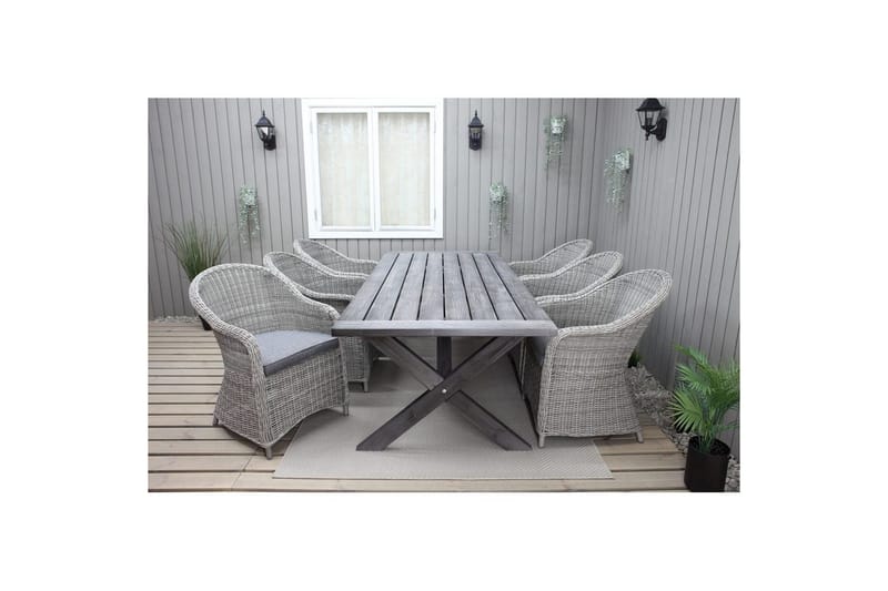 Utomhusmöbelgrupp 220 cm bord & 6 Belize grå stolar Grå - Grå - Utemöbler - Utegrupp - Matgrupp utomhus