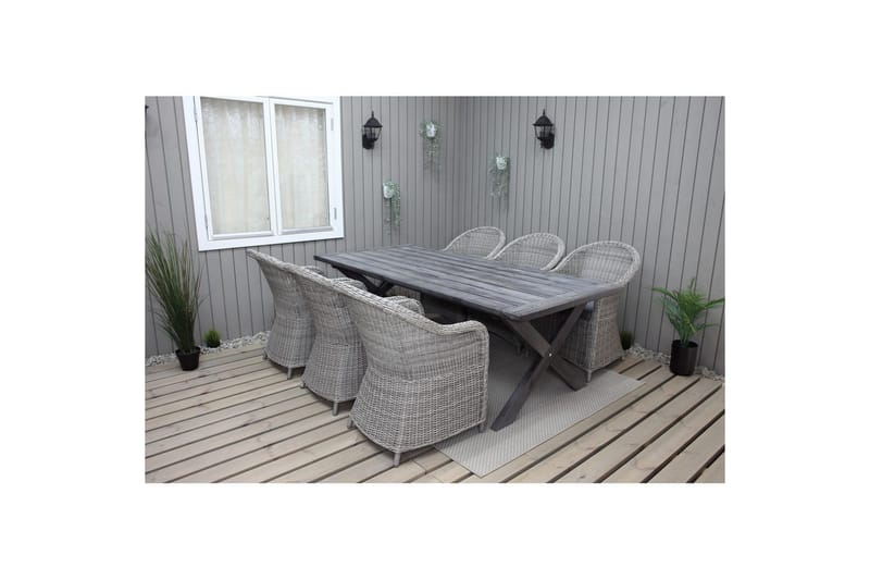 Utomhusmöbelgrupp 220 cm bord & 6 Belize grå stolar Grå - Grå - Utemöbler - Utegrupp - Matgrupp utomhus