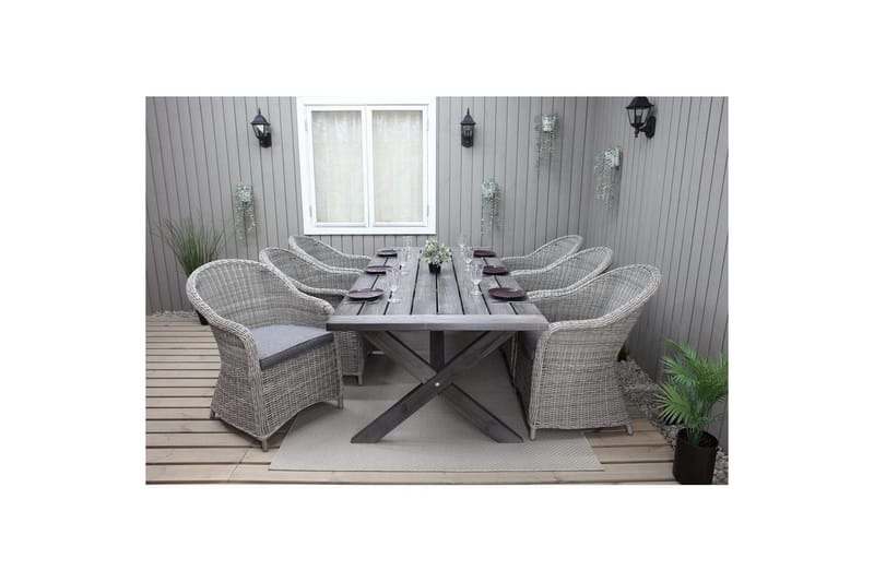 Utomhusmöbelgrupp 220 cm bord & 6 Belize grå stolar Grå - Grå - Utemöbler - Utegrupp - Matgrupp utomhus