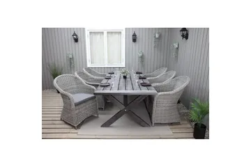 Utomhusmöbelgrupp 220 cm bord & 6 Belize grå stolar Grå - Grå - Utemöbler - Utegrupp - Matgrupp utomhus
