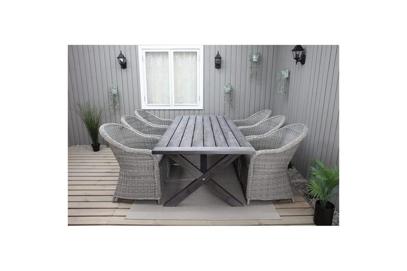 Utomhusmöbelgrupp 220 cm bord & 6 Belize grå stolar Grå - Grå - Utemöbler - Utegrupp - Matgrupp utomhus