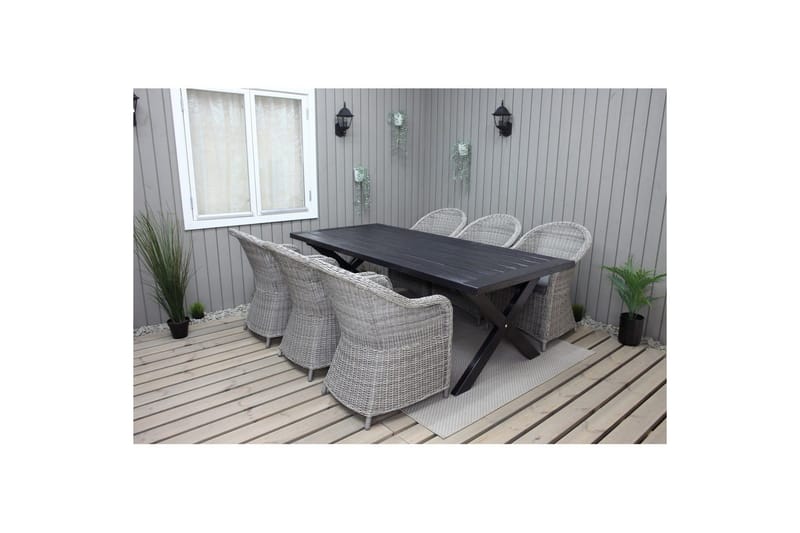Utomhusmöbelgrupp 220 cm bord & 6 Belize grå stolar Svart - Svart - Utemöbler - Utegrupp - Matgrupp utomhus