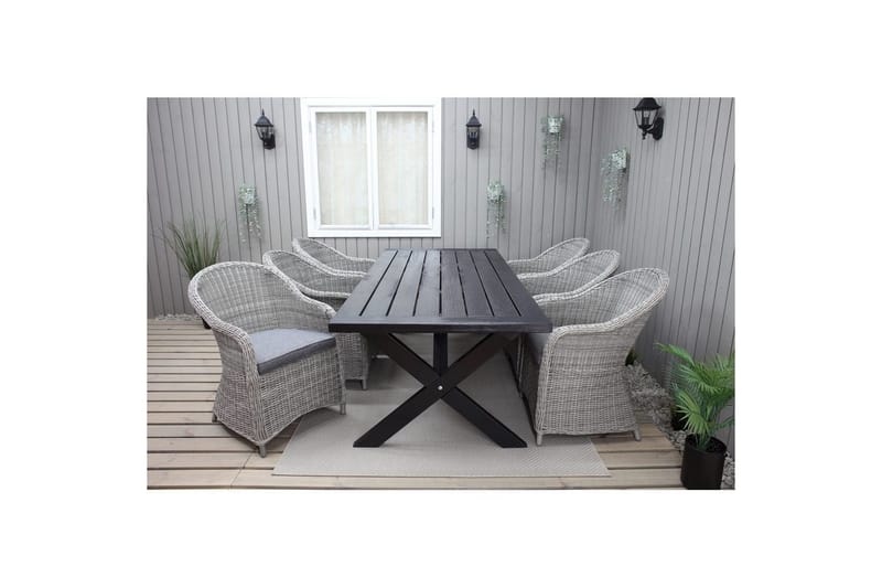 Utomhusmöbelgrupp 220 cm bord & 6 Belize grå stolar Svart - Svart - Utemöbler - Utegrupp - Matgrupp utomhus