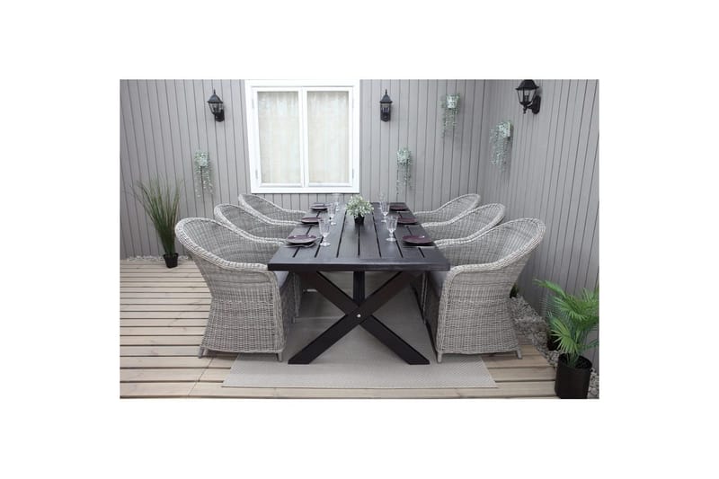 Utomhusmöbelgrupp 220 cm bord & 6 Belize grå stolar Svart - Svart - Utemöbler - Utegrupp - Matgrupp utomhus
