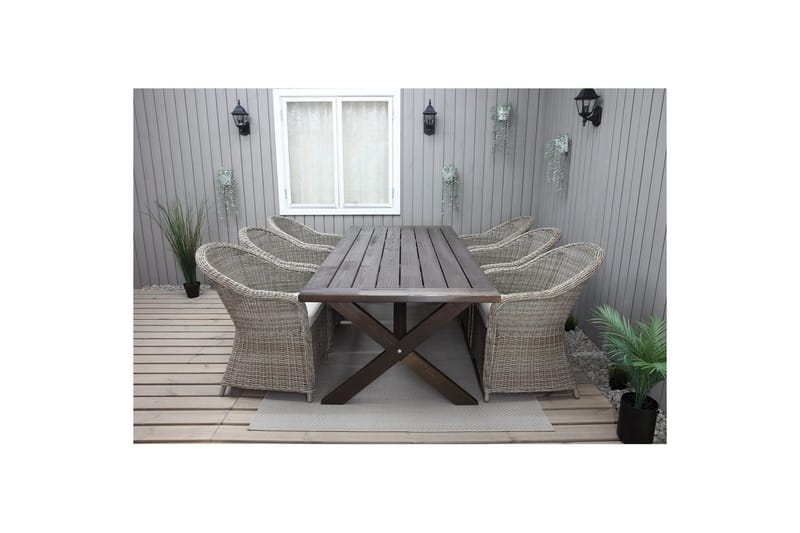 Utomhusmöbelgrupp 220 cm bord & 6 Belize naturell stolar Brun - Brun - Utemöbler - Utegrupp - Matgrupp utomhus