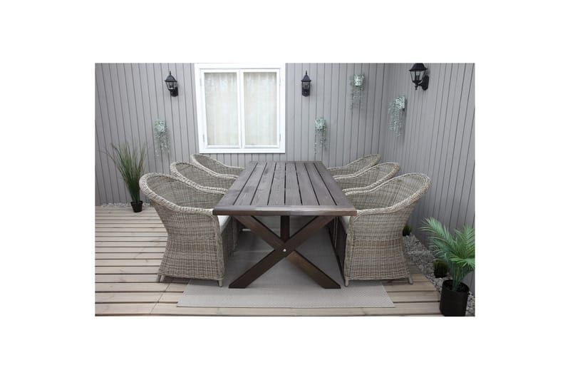 Utomhusmöbelgrupp 220 cm bord & 6 Belize naturell stolar Brun - Brun - Utemöbler - Utegrupp - Matgrupp utomhus