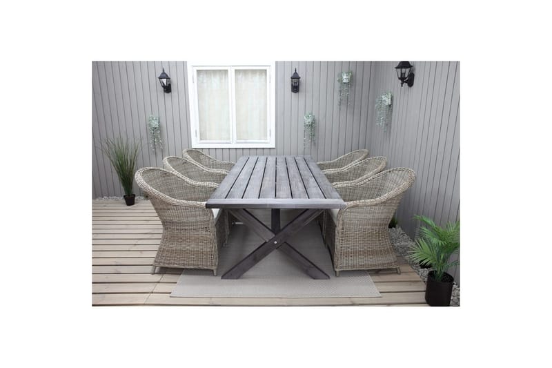 Utomhusmöbelgrupp 220 cm bord & 6 Belize naturell stolar Grå - Grå - Utemöbler - Utegrupp - Matgrupp utomhus