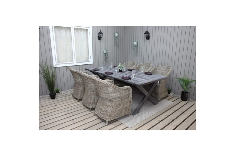 Utomhusmöbelgrupp 220 cm bord & 6 Belize naturell stolar Grå - Grå - Utemöbler - Utegrupp - Matgrupp utomhus
