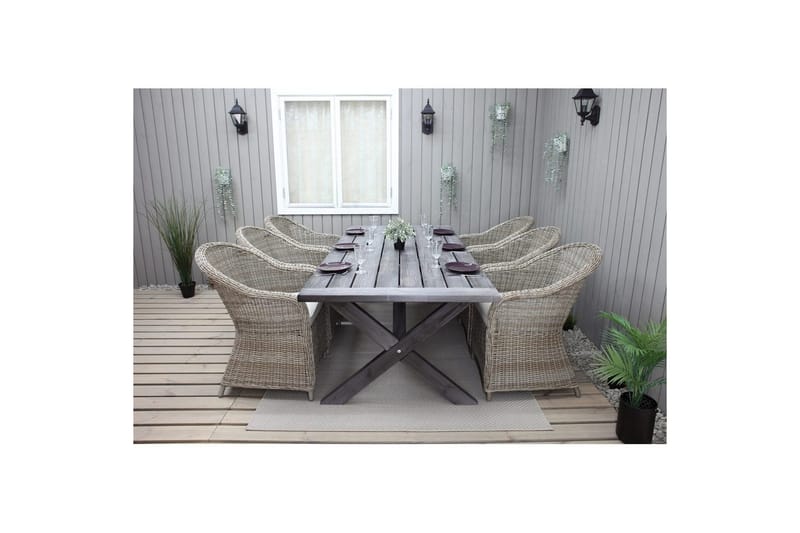 Utomhusmöbelgrupp 220 cm bord & 6 Belize naturell stolar Grå - Grå - Utemöbler - Utegrupp - Matgrupp utomhus
